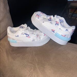 Puma Kids' White and Blue Floral Sneakers